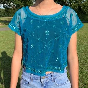 Free People Blue Sequin crop top